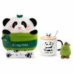 ست پتو بالشتی پاندا، ماگ و آویز کیف 🐼🥑☕ | Panda Pillow Blanket, Mug & Avocado Bag Charm Set